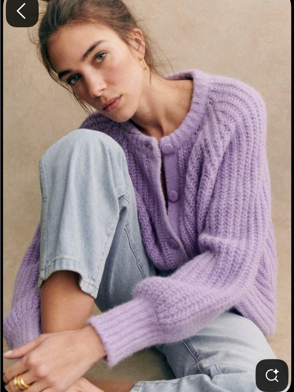 Sezane Lavender Button-Front Knit Cardigan